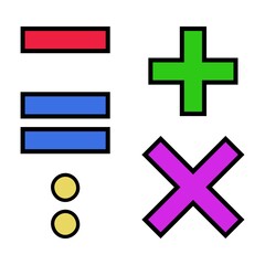 Obraz premium The vector set of colorful arithmetic signs add, subtract, multiply, divide, equal