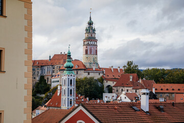 Nice view of the historic center with castle tower and former St. Jodock's Church (St. Jošt...