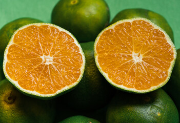 Fototapeta na wymiar Fresh mandarin oranges fruit or tangerines