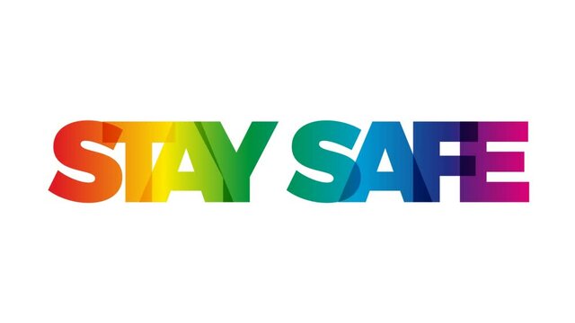 The word Stay Home, save you by coronavirus. Animated banner with the text colored rainbow.