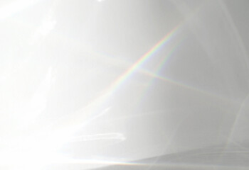 Abstract water texture overlay effect, rays of light  shadow overlay effect with rainbow reflection of light from water on a white background, mockup and backdrop