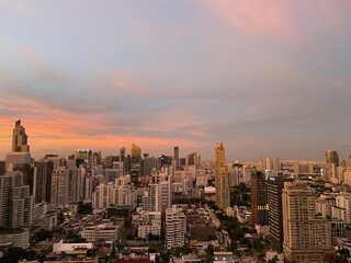 Dusk over Wattana in Bangkok from high angle view point