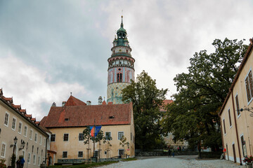 Tower of the medieval castle of Cesky Krumlov, South Bohemia, Czech Republic