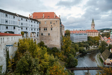 Obraz premium Medieval renaissance castle of Cesky Krumlov and Vltava river, South Bohemia, Czech Republic