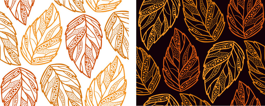 Happy thanksgiving day. Give Thanks. Cute lettering poster. Leaf autumn fall pattern background.