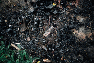 Barbecue grill coal close up. Black charcoal texture background