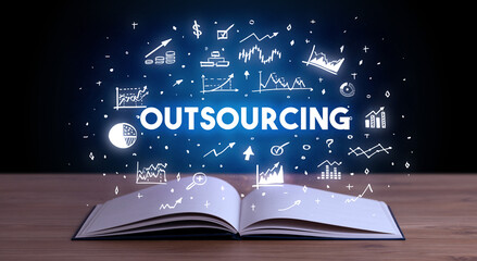 OUTSOURCING inscription coming out from an open book, business concept