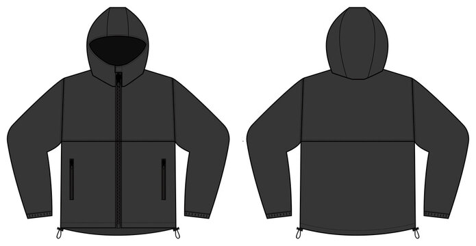 windproof hooded jacket ( parka) vector illustration / black