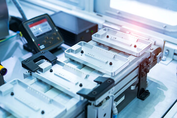 intelligence machine working in mobile phone factory,Smart factory industry 4.0 concept.