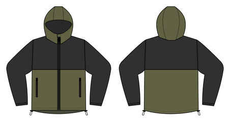 windproof hooded jacket ( parka) vector illustration / black & kahki © barks