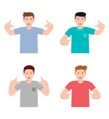 Set of man character showing product pose with different hand gesture