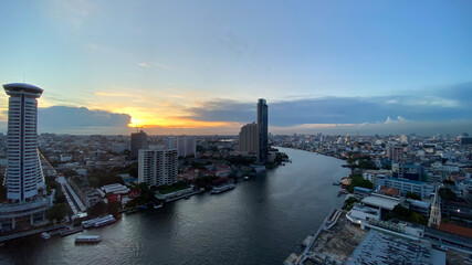View over Bangkok river at sunset