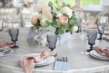 Served table. hall for banquets and weddings