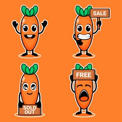 Carrot cartoon character expression. Cute carrot sale, free and sold out. Illustration vector