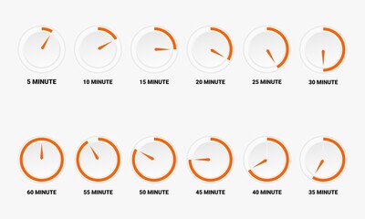 Set of modern and elegant timer, clock, stopwatch. Flat symbol sign. Illustration vector