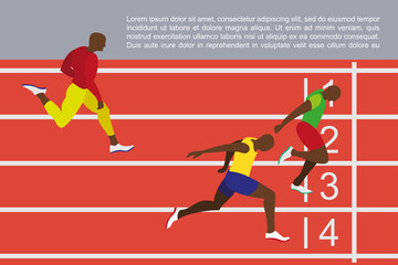 Obraz premium Running men profile picture. Hand drawn athletes runners in flat style art design illustrations. Sprinter sportsman runs to finish line drawing. Winner man wins the race on running track stadium