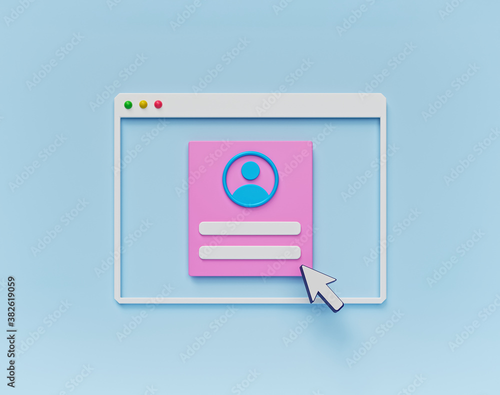 Poster minimal style Register or login form page. sign up user interface. 3d rendering