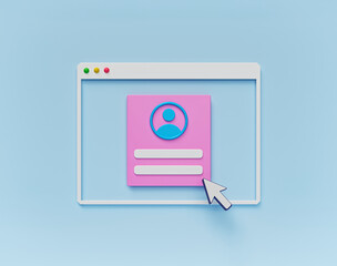 minimal style Register or login form page. sign up user interface. 3d rendering