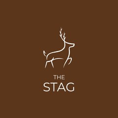 Stag logo with simple minimalist line art. Hand drawn deer, moose or elk vector illustration.