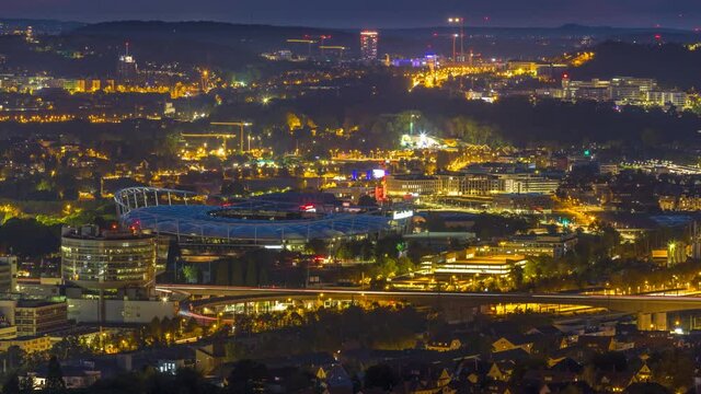 Night stuttgart city germany skyline aerial view time lapse