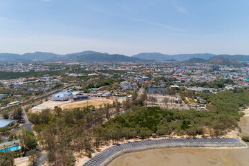 Fototapeta premium Aerial view drone shot of saparnhin park in phuket thailand.