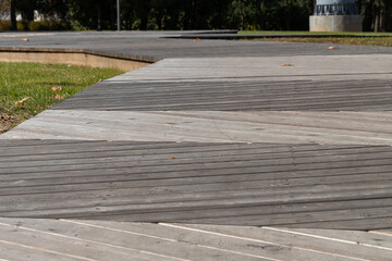 Pedestrian path made with wooden planks on the floor