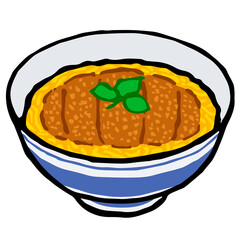 Illustration of Katsudon: Illustration like woodblock print