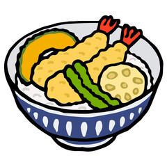 Illustration of Tendon(Japanese cuisine): Illustration like woodblock print