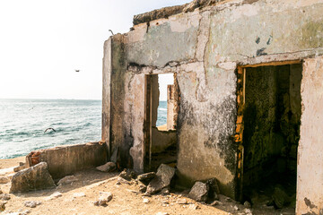 Jail destroyed by bombing on Fronton Island. Prison for terrorists and political prisoners during...