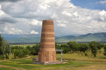Burana tower is a historical tourist attraction in Kyrgyzstan . Ruins of an ancient city on the...