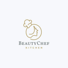 Women Beauty Face Chef Hat Vector. Cooking, Restaurant, Food Logo Design
