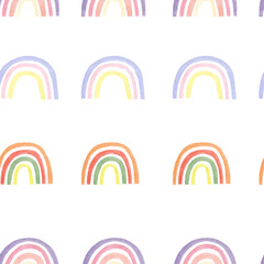 Hand-draw watercolor of a rainbow. Seamless isolated children's pattern on a white background.