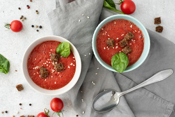 cold tomato soup gazpacho with spinach