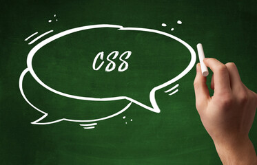 Hand drawing CSS abbreviation with white chalk on blackboard
