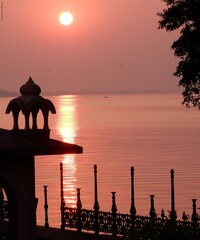 Sun sets over the Bada Talab in Bhopal.