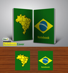 Brazil Notebook Design Mockup - 3D Book Template - National Country Map and Flag - Ready to Print Magazine Cover - Vector