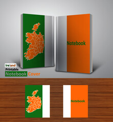 Ireland Notebook Design Mockup - 3D Book Template - National Country Map and Flag - Ready to Print Magazine Cover - Vector