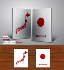 Japan Notebook Design Mockup - 3D Book Template - National Country Map and Flag - Ready to Print Magazine Cover - Vector