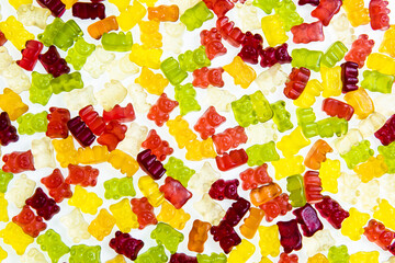 Gummy bears candies isolated on white background