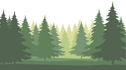 Fototapeta premium Forest landscape with silhouettes of coniferous trees. Horizontal backgrounds of nature. Vector illustration 