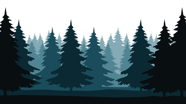 Forest landscape with silhouettes of coniferous trees. Horizontal backgrounds of nature. Vector illustration © Ukraine_is_my_home