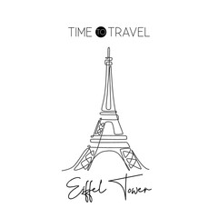 One continuous line drawing Eiffel Tower. Romantic iconic place in Paris, France. Holiday vacation home decor wall art poster print concept. Modern single line draw design graphic vector illustration