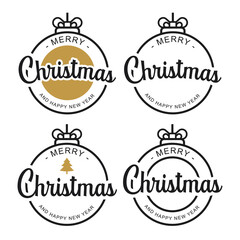 Merry christmas and happy new year typography label with symbols design set. Use for invitation, postcard, poster, greeting card.