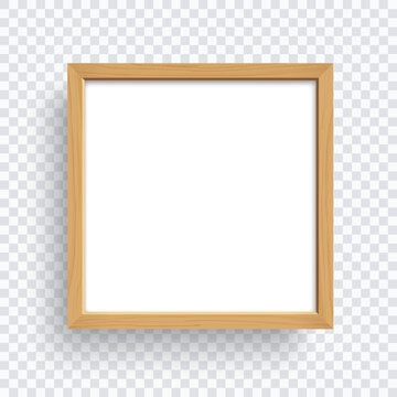 Square wooden frame isolated on transparent background.