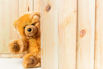 little teddy bear on the rustic wooden background
