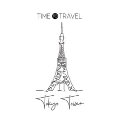 Fototapeta na wymiar Depok, Indonesia - August 1, 2019: One continuous line drawing Tokyo Tower landmark. World iconic place in Tokyo, Japan. Holiday vacation home wall decor art poster print concept. Vector illustration