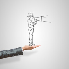 Caricatures of businessman in palm