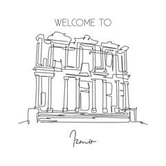 One single line drawing Ephesus Ancient landmark. World famous place in Selçuk Ismir, Turkey. Tourism travel postcard wall decor poster concept. Modern continuous line draw design vector illustration