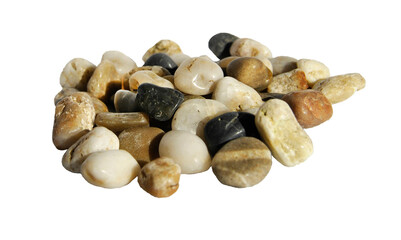 Fototapeta premium Small stones on a white background. Close-up. Crushed stone