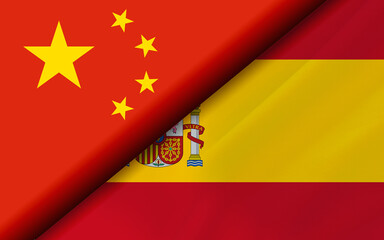 Flags of the China and Spain divided diagonally